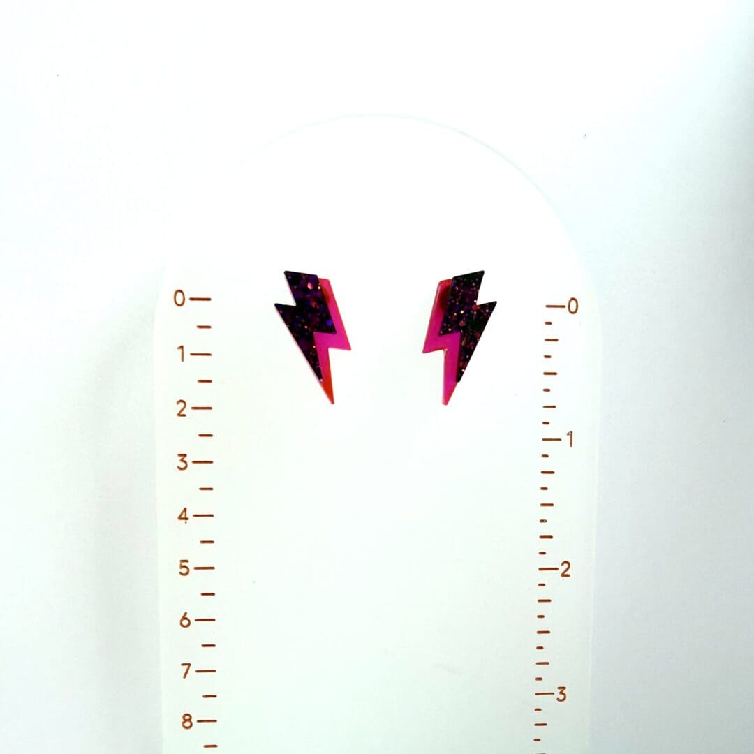 Pink and Black Lightning Bolt Maxi Stud Earrings - Image 4