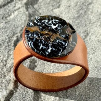 Petrified Palmwood natural gemstone mustard leather bracelet