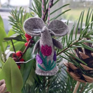 Handmade Felt Mouse Decoration – Purple Tulips