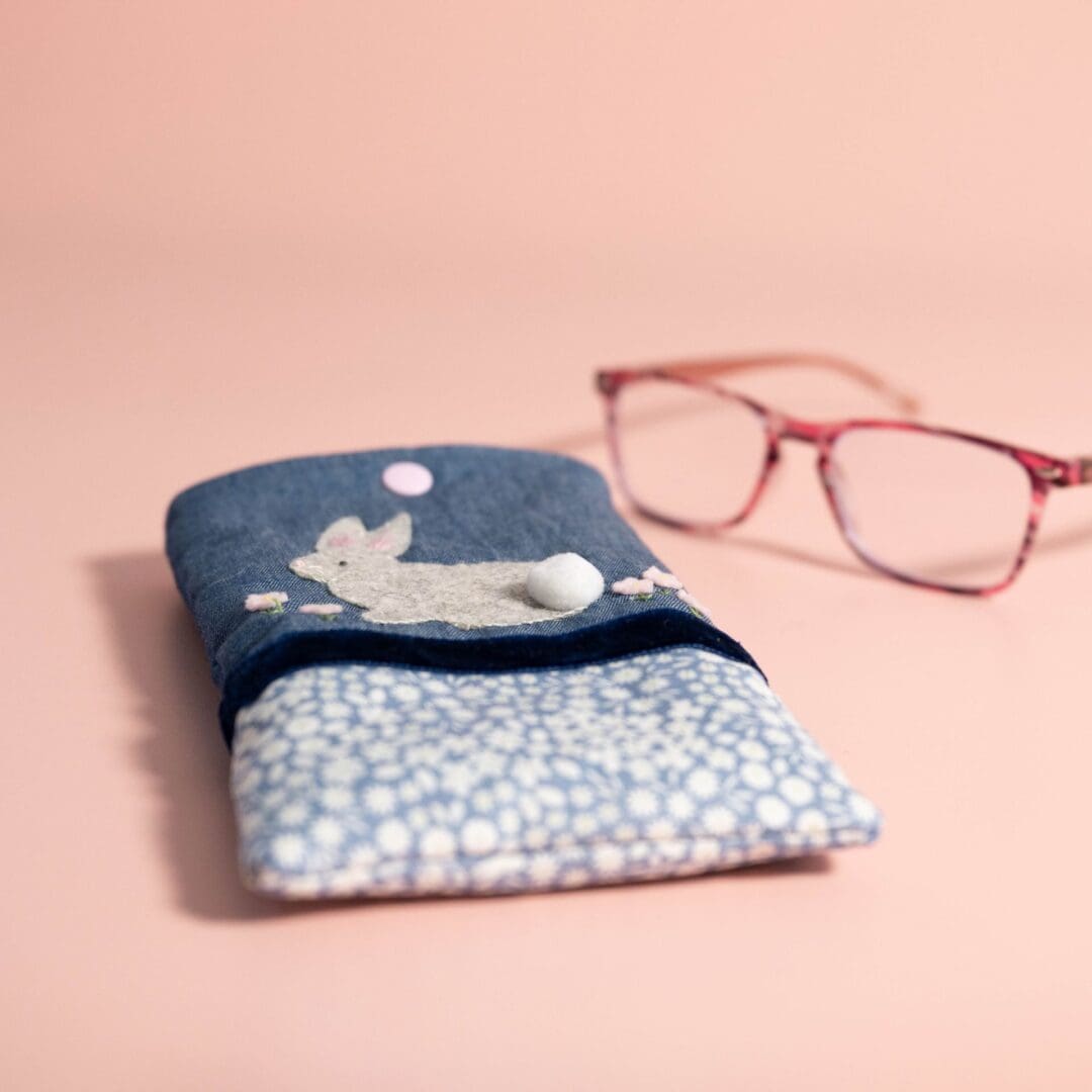 Rabbit Glasses case lying down beside my glasses