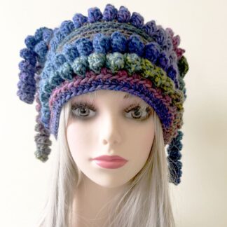 Sea green and blue tassel beanie hat