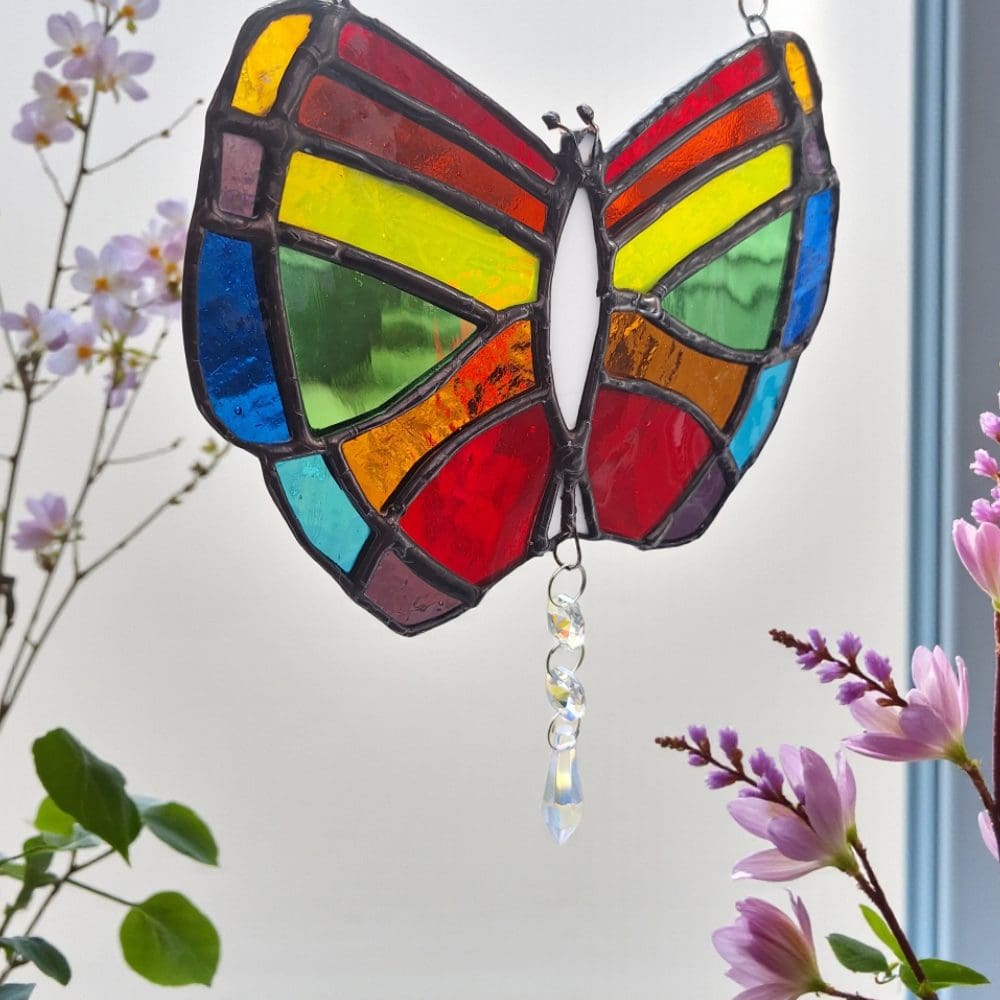 Stained Glass Butterfly Suncatcher Crystal Prism Rainbow Maker Gift - Image 3