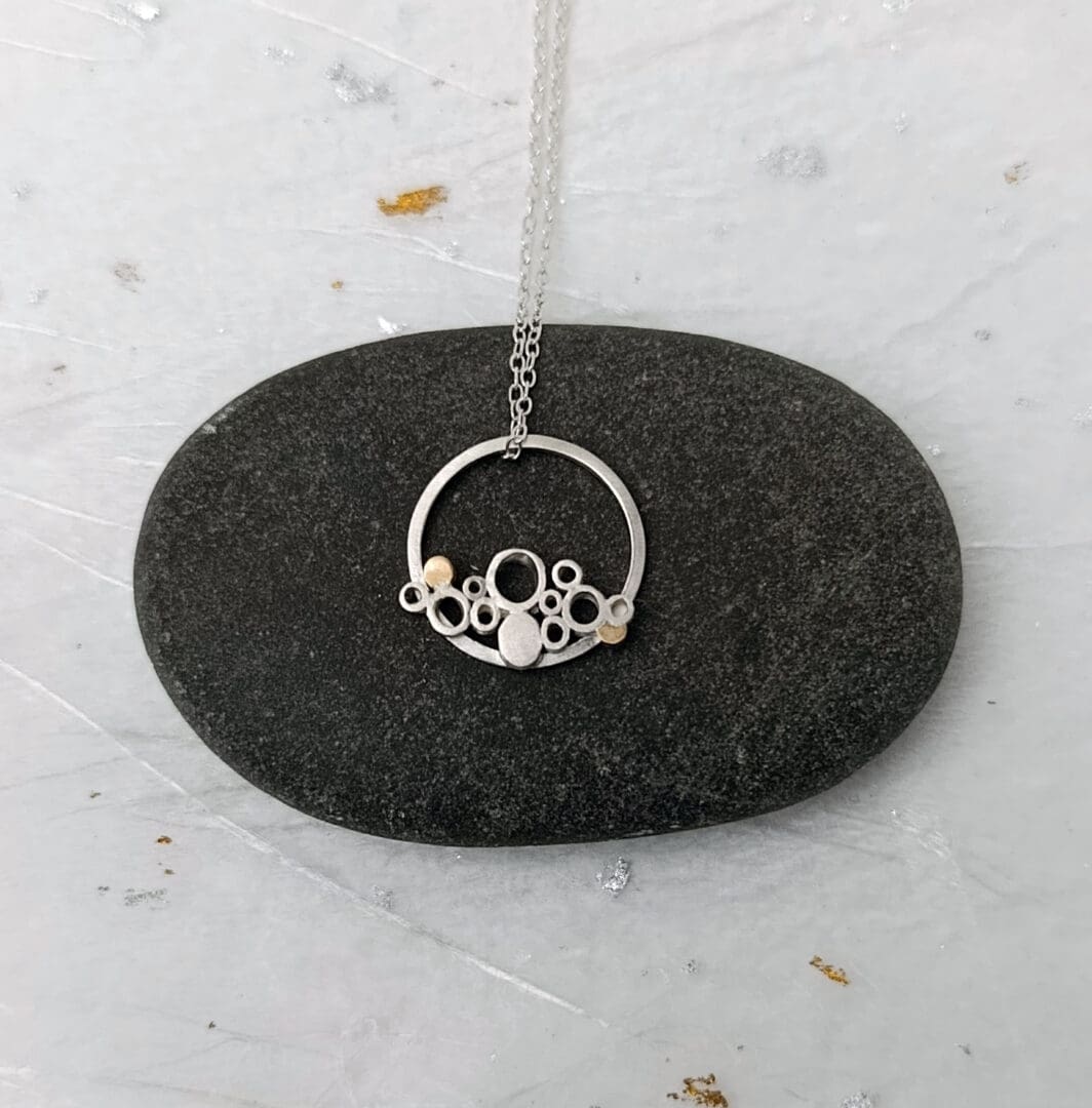 recycled sterling silver circle cluster pendant