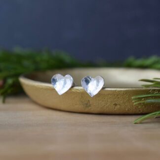 hammered silver heart stud earrings handmade in sterling silver