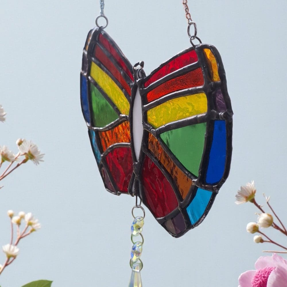Stained Glass Butterfly Suncatcher Crystal Prism Rainbow Maker Gift - Image 2