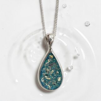 Sterling Silver Teardrop Pendant Necklace with Turquoise Iridescent Resin