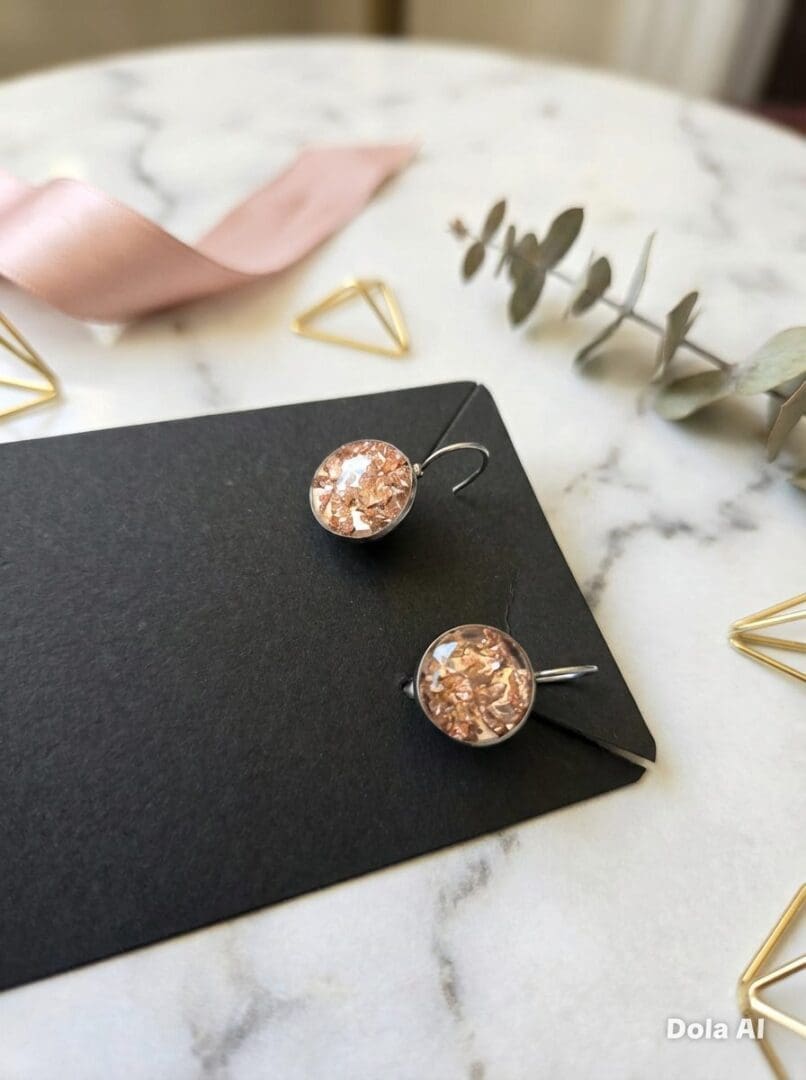 Crushed Pink Glass Against a Mirror Background. Leverback Earrings - Image 5