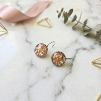 Crushed Pink Glass Against a Mirror Background. Leverback Earrings