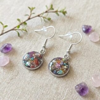 Drop Earrings With Multi Coloured Crushed Glass
