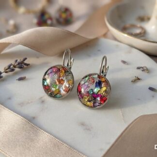 Lever back earrings with multi coloured Crushed Glass