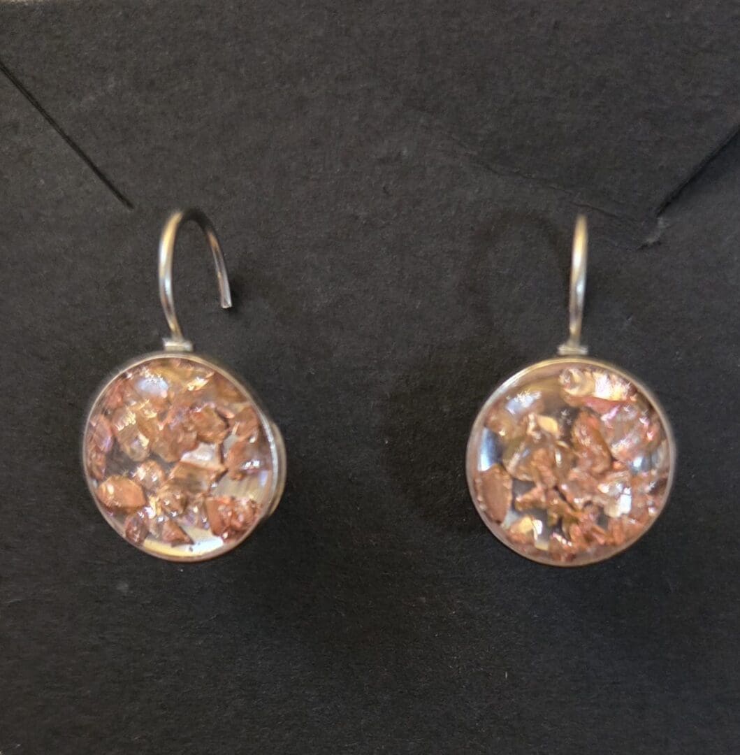 Crushed Pink Glass Against a Mirror Background. Leverback Earrings - Image 4