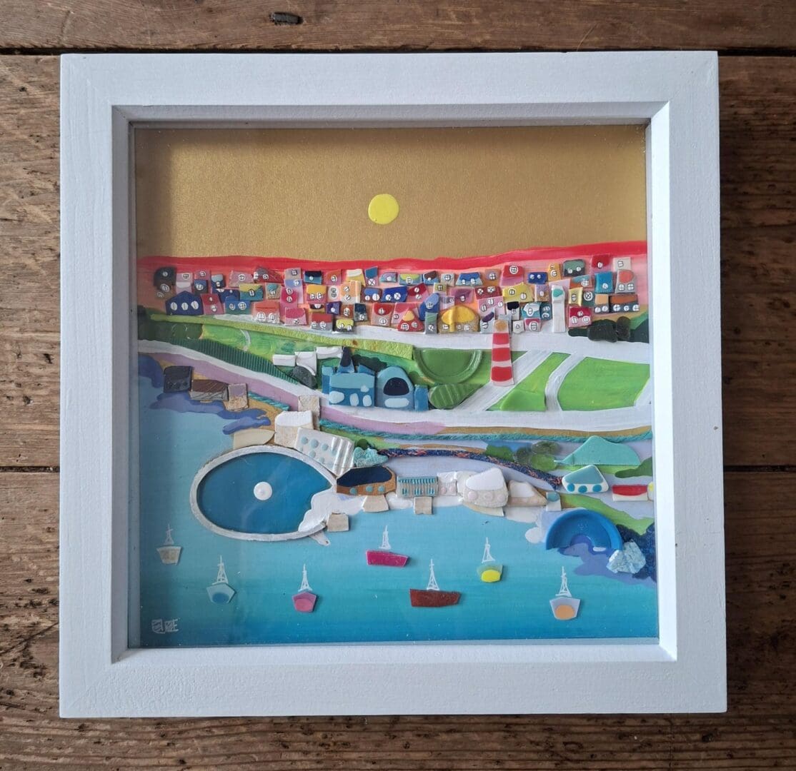 Plymouth Hoe and Tinside Lido beach clean framed picture (gold)