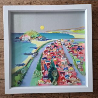 Beach clean art - coastal wall art made from sea glass pottery and rubbish (Burgh Island)