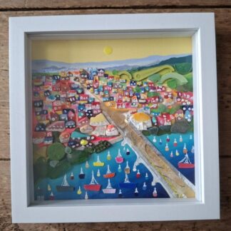 Beach clean art - coastal wall art made from sea glass pottery and rubbish (Totnes Bridge)