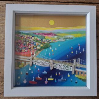 Beach clean art - coastal wall art made from sea glass pottery and rubbish (Tamar Bridge)