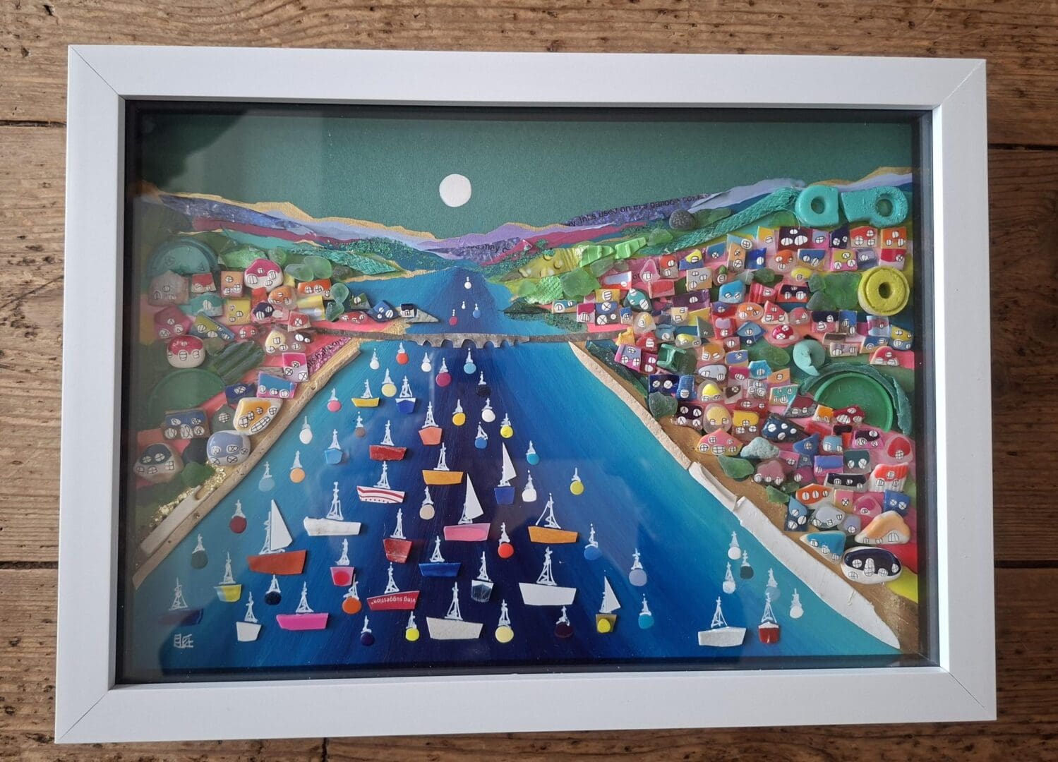 Beach clean art - coastal wall art made from sea glass pottery and rubbish (Looe)
