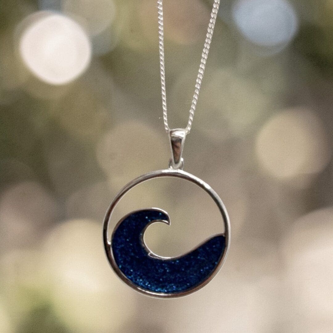 Sterling Silver and Navy Resin Wave Pendant - Image 2