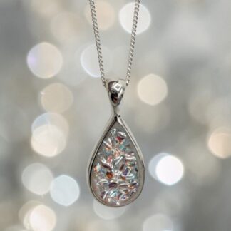 Sterling Silver Teardrop Pendant Necklace with Iridescent Crystal Resin