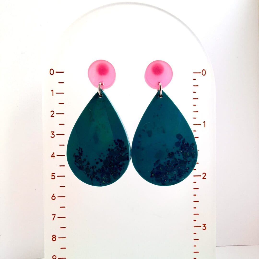 Teardrop Resin Earrings with Studs- Holographic Hypoallergenic Earrings - Image 4