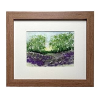 Framed watercolour painting of a Spring Bluebell scene