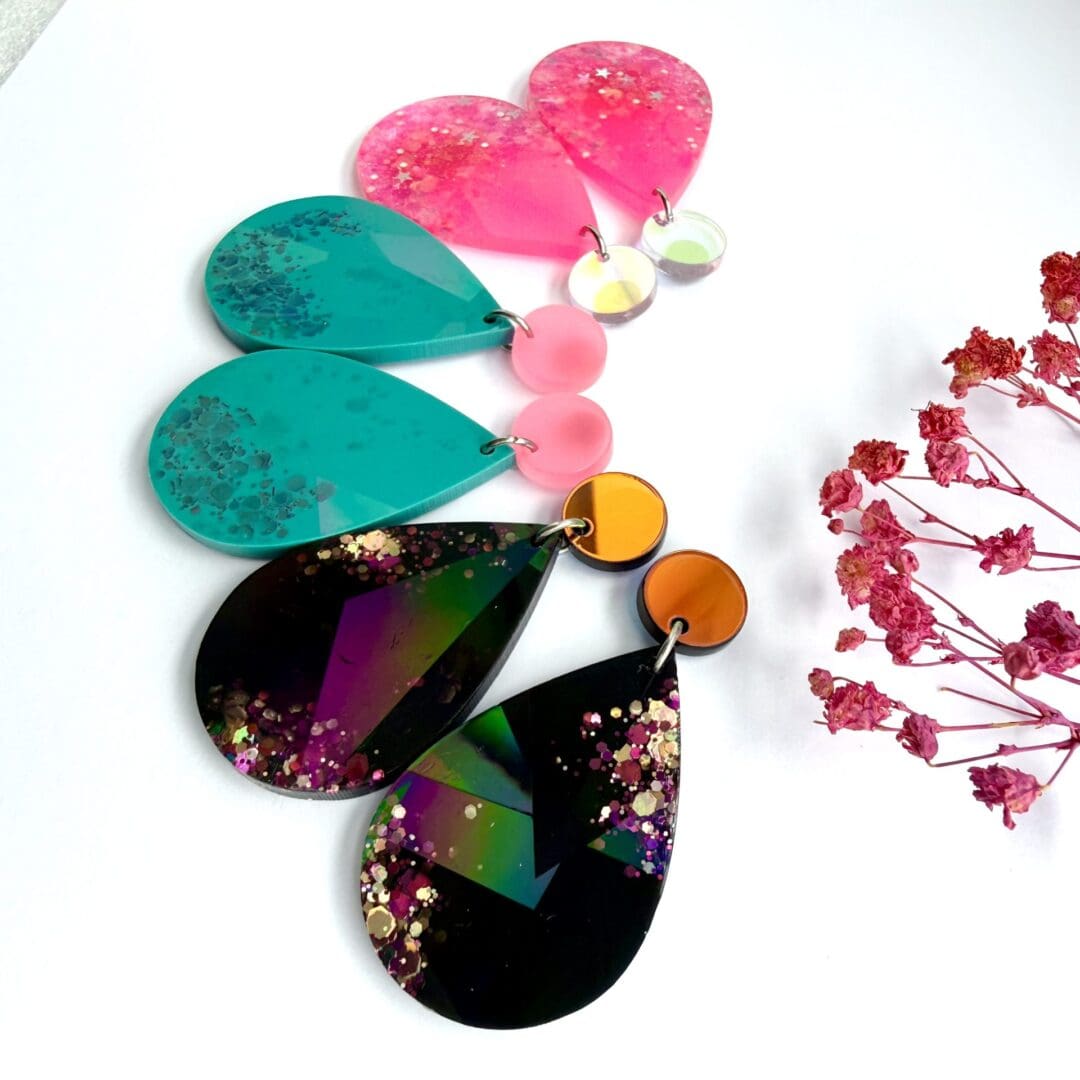 Teardrop Resin Earrings with Studs- Holographic Hypoallergenic Earrings - Image 5