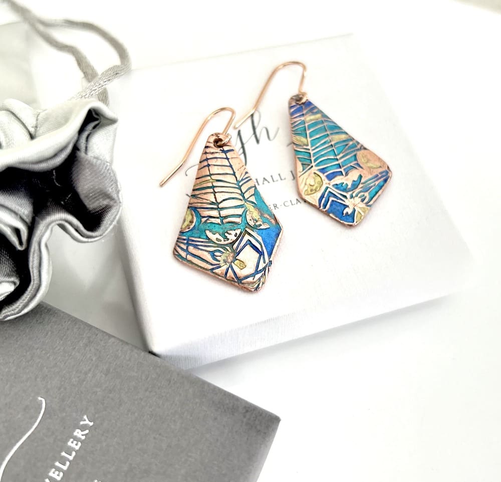 Copper Turquoise Hand Painted Earrings - Image 5