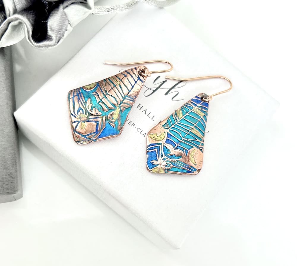 Copper Turquoise Hand Painted Earrings - Image 2