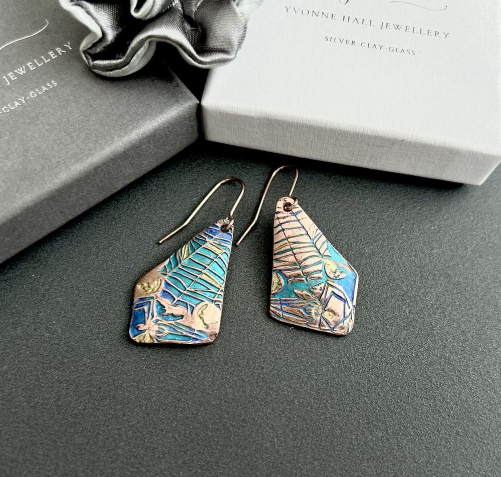 Copper Turquoise Hand Painted Earrings - Image 3