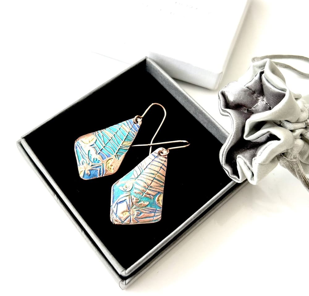 Copper Turquoise Hand Painted Earrings - Image 4