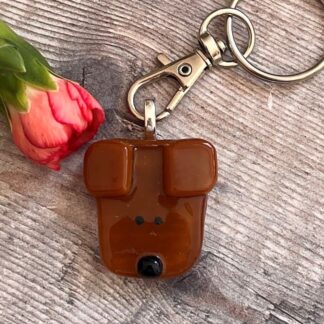 Handmade brown fused glass dog keyring