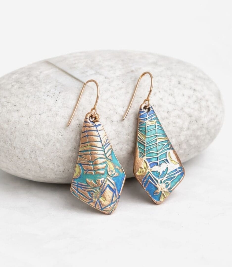 Copper Turquoise Hand Painted Earrings - Image 8