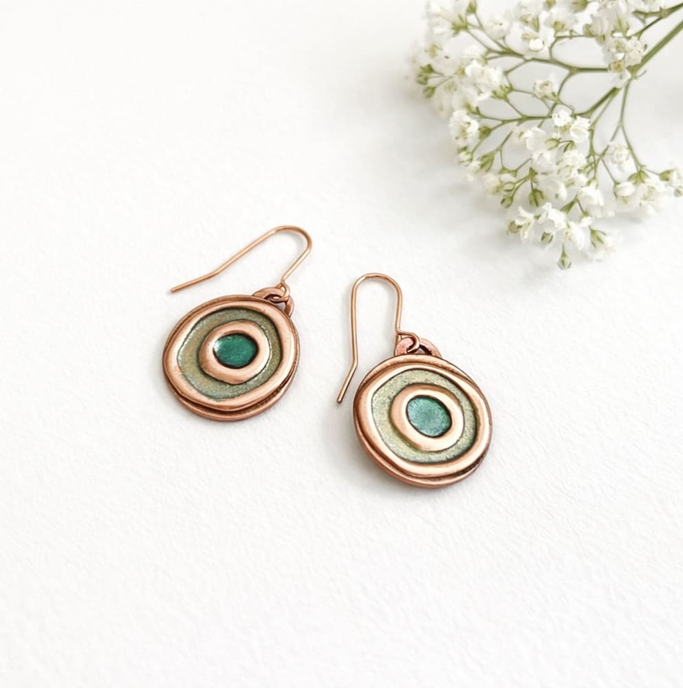Small Copper Hand-Painted Drop Earrings - Image 2