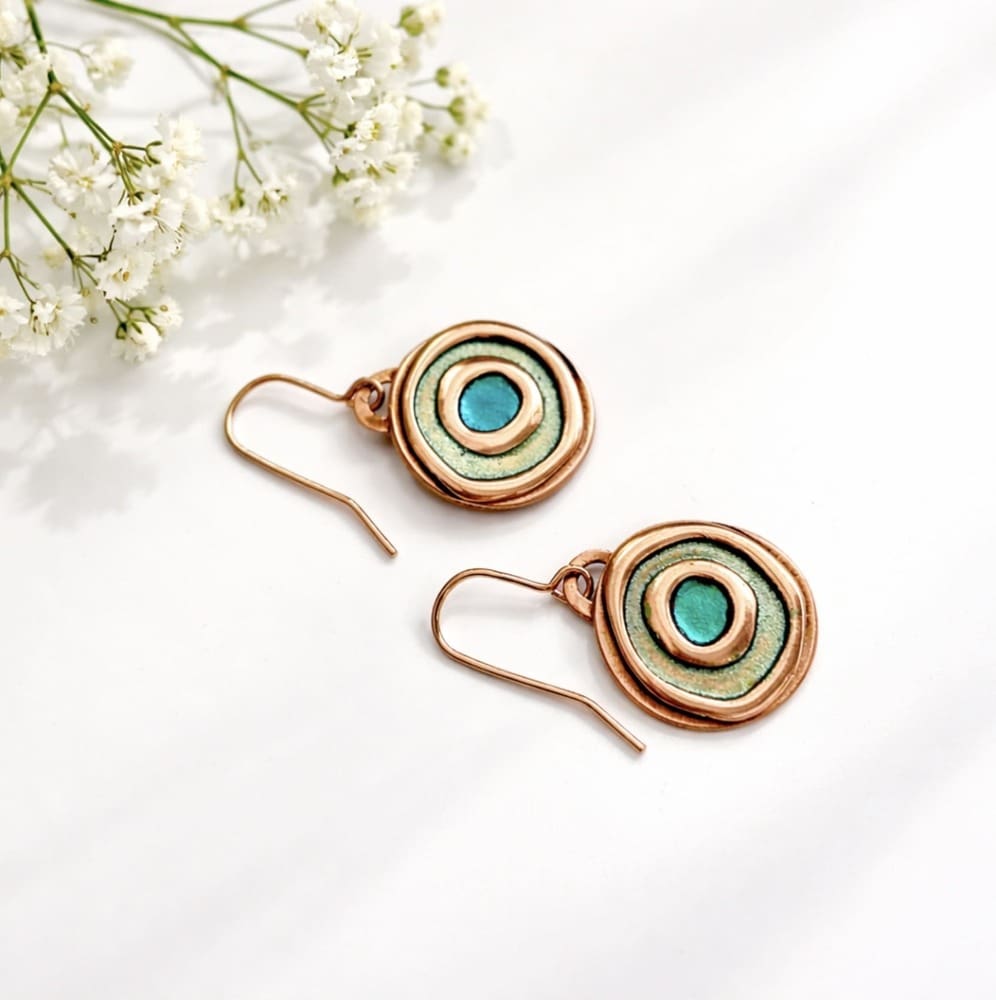Small Copper Hand-Painted Drop Earrings - Image 3