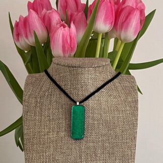 Deep emerald green sparkly dichroic glass pendant