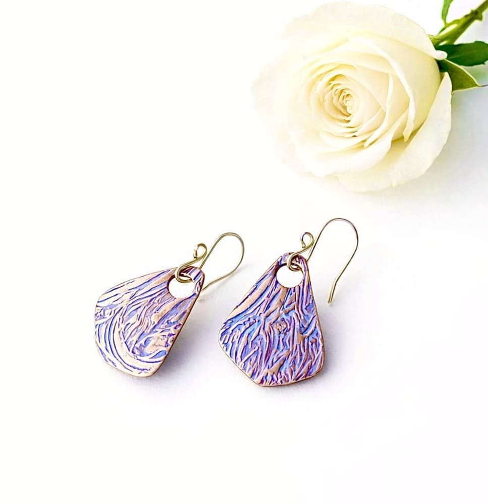 Copper Textured Earrings - Handcrafted - Image 2