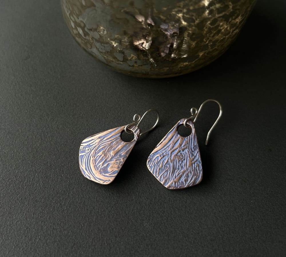 Copper Textured Earrings - Handcrafted - Image 3