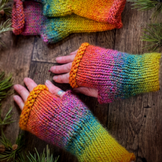 sunset rainbow fingerless armwarmers