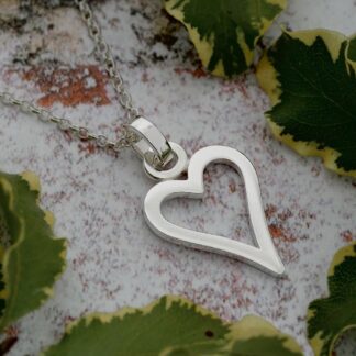 17mm wide Argentium Sterling Silver open heart pendant neckace