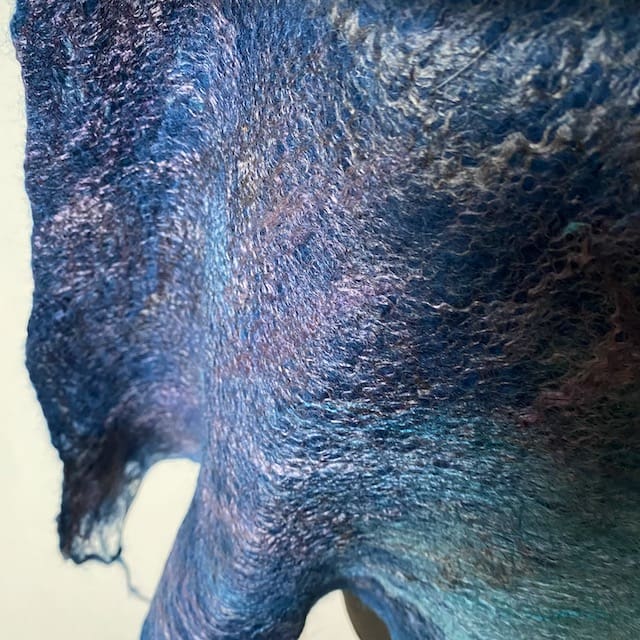 Handmade Felt Shawl Ocean-Aqua Merino Wool "Double Wave" - Image 6