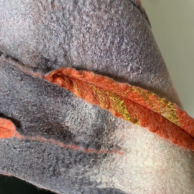 Grey Orange Handmade Felt Shawl with Shibori Details Reversible - Image 6