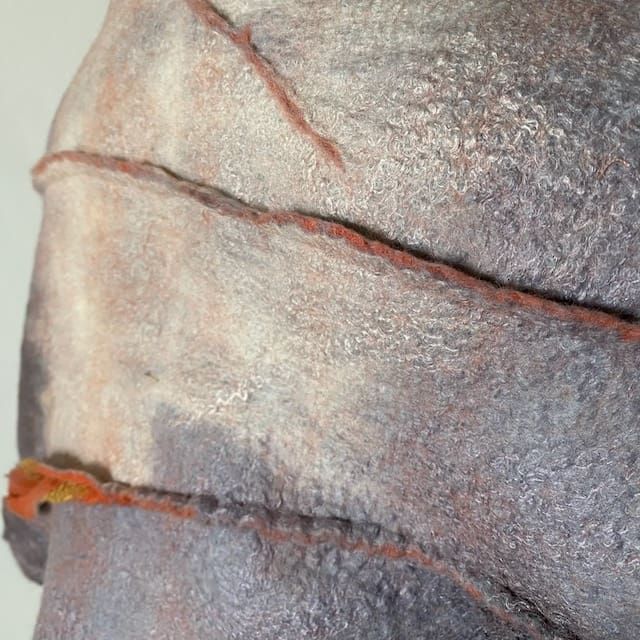 Grey Orange Handmade Felt Shawl with Shibori Details Reversible - Image 7