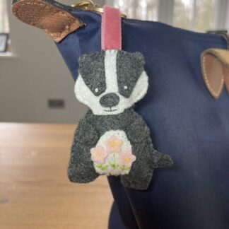 Handmade felt badger bag charm, key ring
