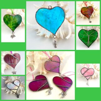 Stained glass heart in various colours with pretty charms