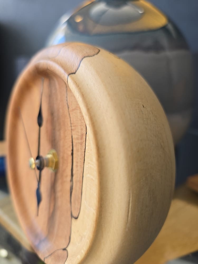 Sculptural Wooden Mantle Clock Flaming Beech - Image 4