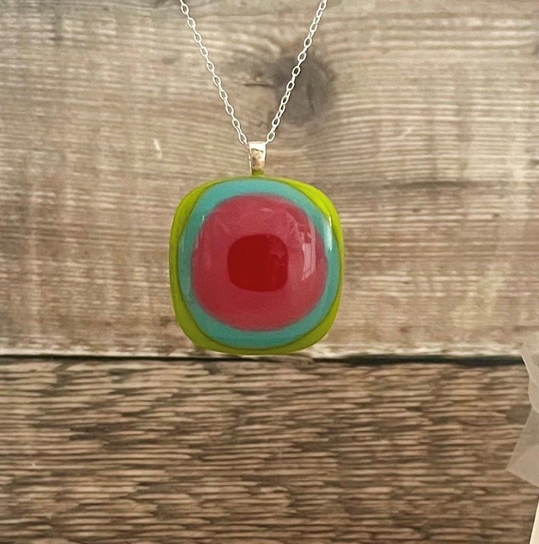 Bright Multicoloured Chunky Pendant - Rainbow Fused Glass Necklace - Image 5