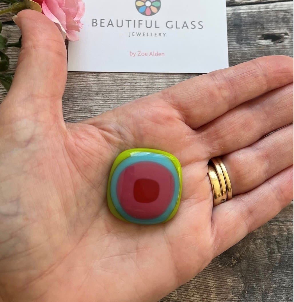 Bright Multicoloured Chunky Pendant - Rainbow Fused Glass Necklace - Image 7