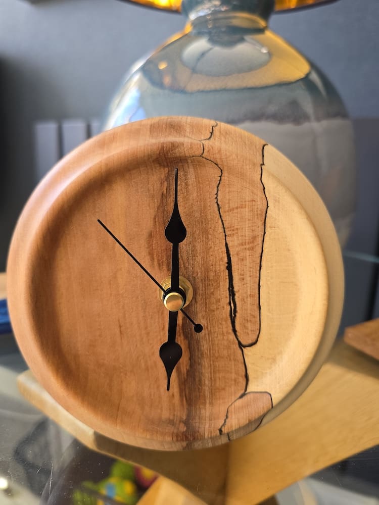 Sculptural Wooden Mantle Clock Flaming Beech - Image 5