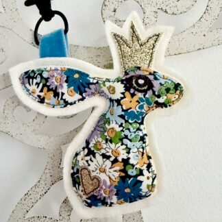 Floral liberty fabric keyring or bag charm, one of a kind practical everyday accessory. Perfect gift for lovers of hares and wildlife.