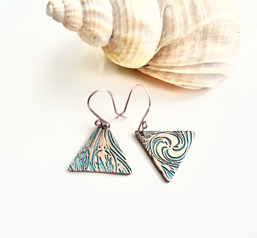 Copper Tiangle Handcrafted Drop Earrings - Image 4