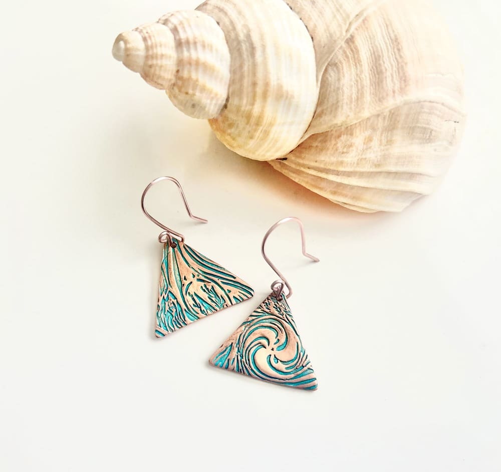 Copper Tiangle Handcrafted Drop Earrings - Image 6